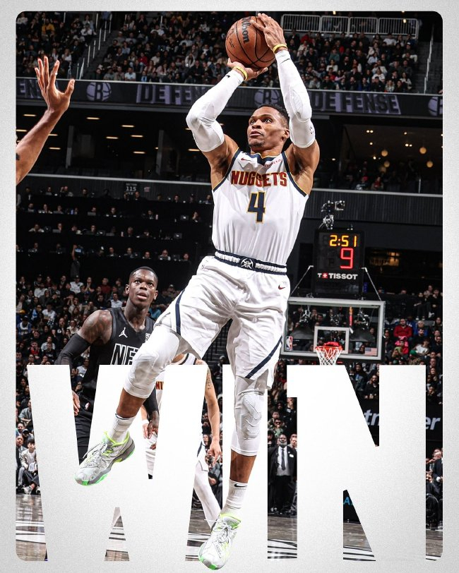 约基奇29+18+16超级三双 威少22分掘金加时144-139险胜篮网